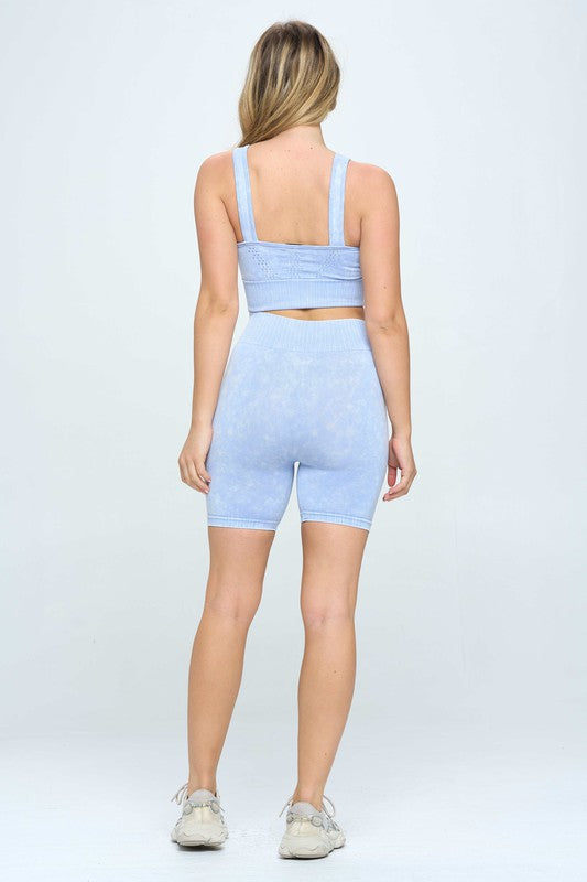 Mineral wash seamless biker shorts set