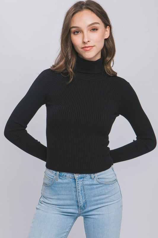 Turtleneck Ribbed Knit Sweater Top