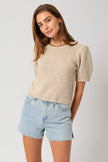 Puff Sleeve Round Neck Texture Sweater Top