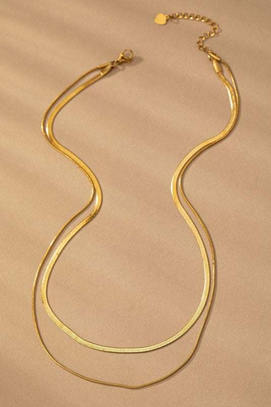 two layer mixed size herringbone chain necklace