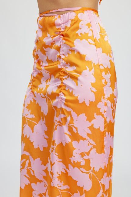 Ruched Maxi Skirt With Waist Drawstring