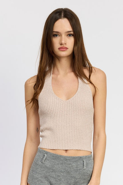 Ribbed Halter Neck Top