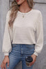 Women Stripe Round Neck Shoulder Long Sleeve Top