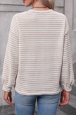 Women Stripe Round Neck Shoulder Long Sleeve Top