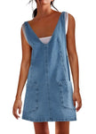 Denim scoop neck overall dress