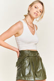 High-rise waist Belted Faux Leather Shorts