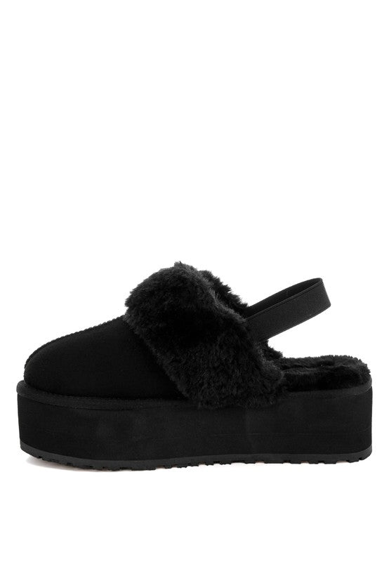 Kutchu Faux Fur Trim Platform Classic Slingback