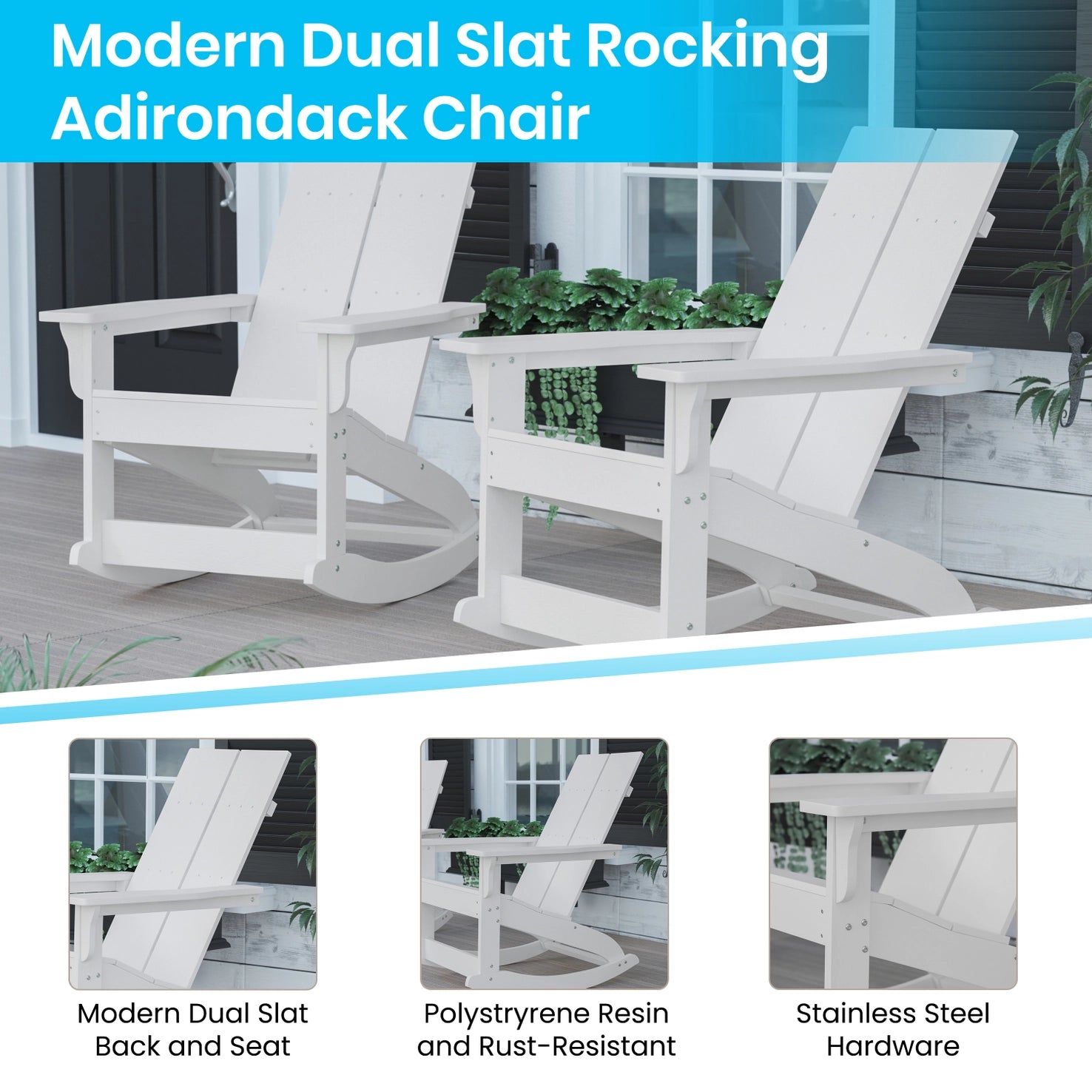 White Modern Poly Resin Adirondack Rocking Chair