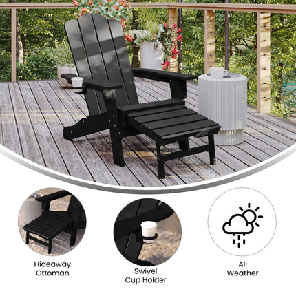 Black Adirondack Chair with Ottoman and Cupholder