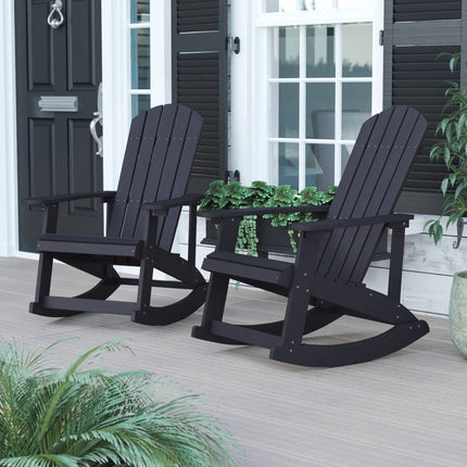 2 Pk Black Poly Resin Adirondack Rocking Chairs