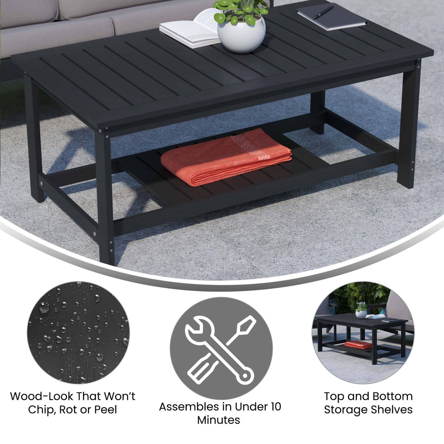 Black Poly Resin Adirondack Coffee Table