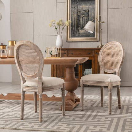 Upholstered Fabrice with Rattan Back French Dining 2 Chairs