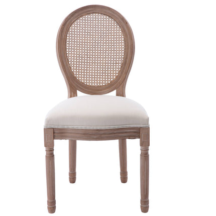 Upholstered Fabrice with Rattan Back French Dining 2 Chairs