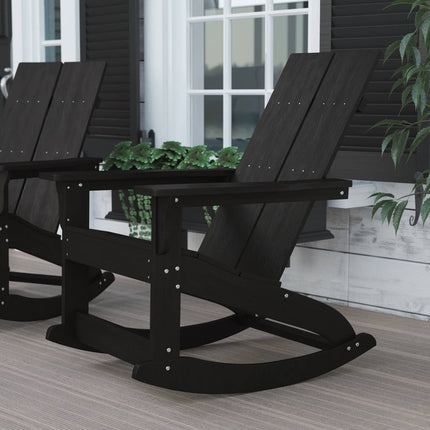 Black Modern Poly Resin Adirondack Rocking Chair