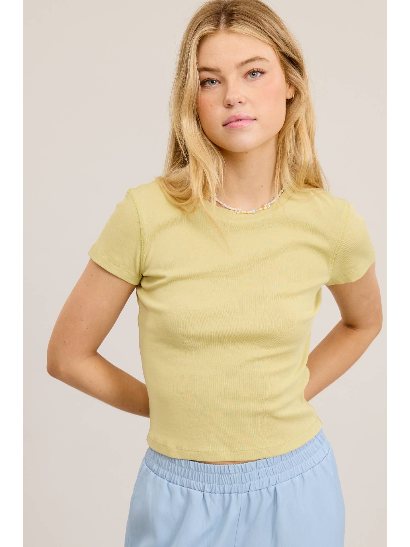 Basic Soft Solid-Knit Short Sleeve Tee