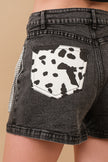 Cow Print Pocket Back Denim Shorts