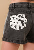 Cow Print Pocket Back Denim Shorts