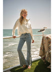 High Waist Scallop Flare w/ Rhinestone Trim Jeans