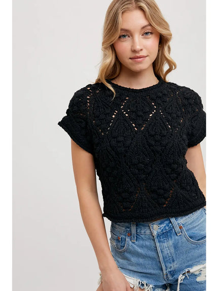 Knit Sweater Crochet Round Neck Short Sleeve Top