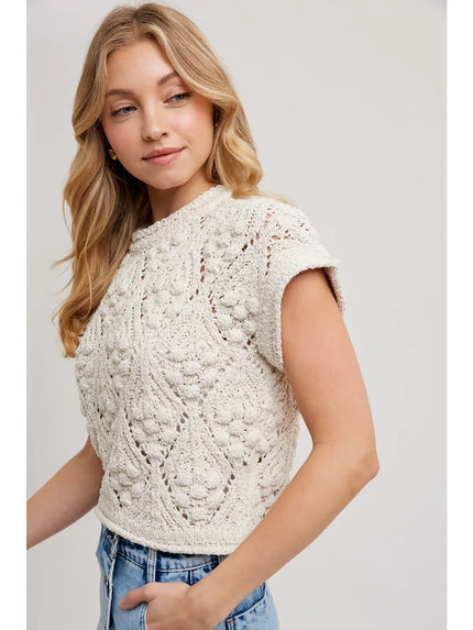 Knit Sweater Crochet Round Neck Short Sleeve Top