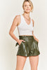 High-rise waist Belted Faux Leather Shorts