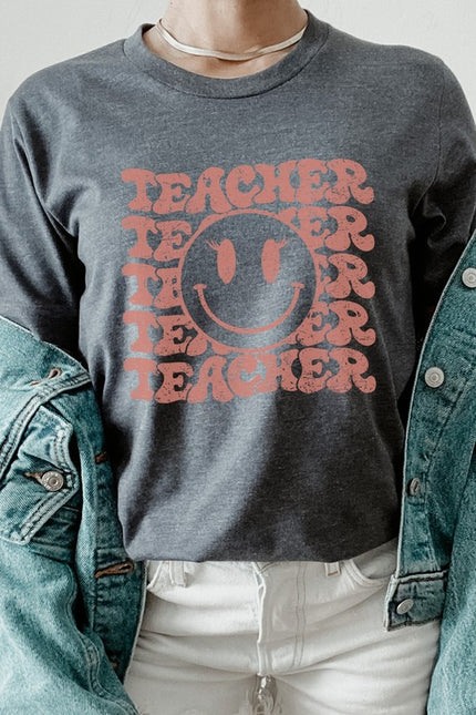 Teacher Lash Smiley Face School Graphic Tee