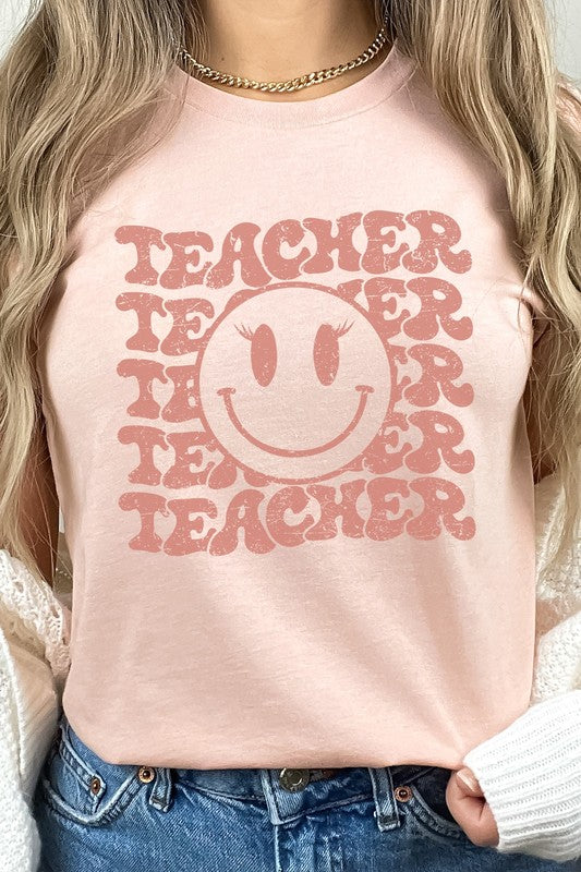 Teacher Lash Smiley Face School Graphic Tee