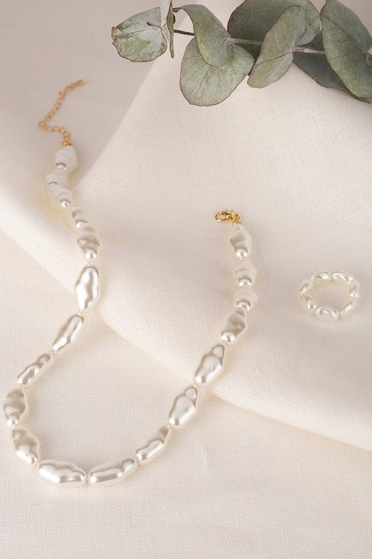 Pearl beaded ring and necklace set